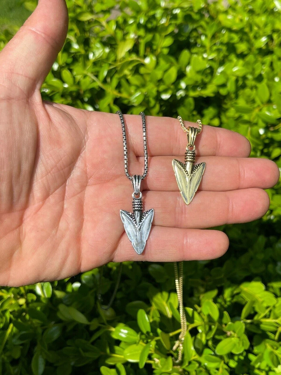 Men's Real 925 Silver / 14k Gold Finish Shark Tooth Spear Head Pendant Necklace 10 Men's Real 925 Silver / 14k Gold Finish Shark Tooth Spear Head Pendant Necklace - Image 8