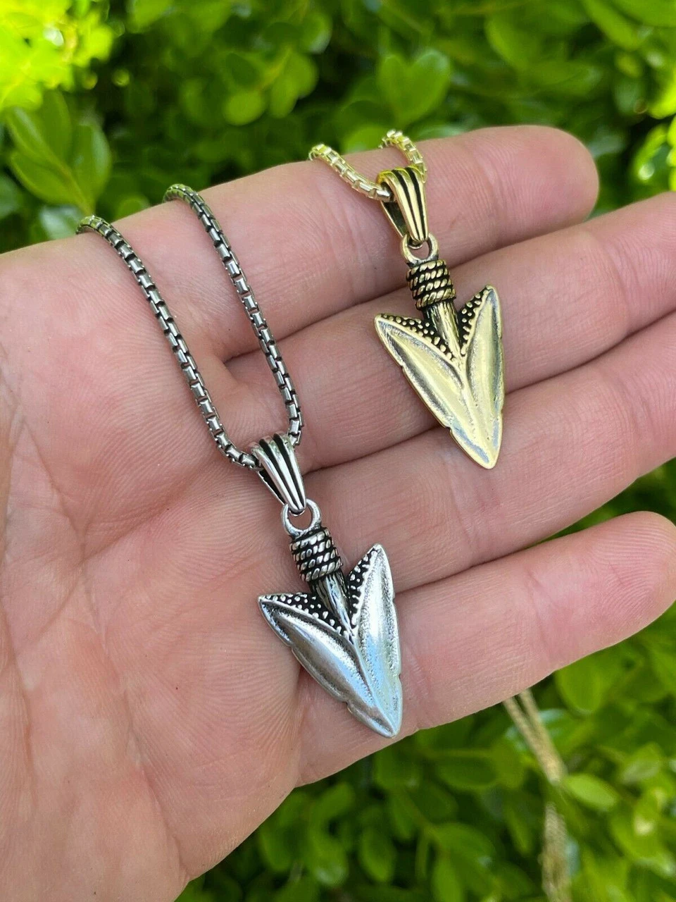 Men's Real 925 Silver / 14k Gold Finish Shark Tooth Spear Head Pendant Necklace 11 Men's Real 925 Silver / 14k Gold Finish Shark Tooth Spear Head Pendant Necklace - Image 9