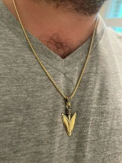 Men's Real 925 Silver / 14k Gold Finish Shark Tooth Spear Head Pendant Necklace 17 Men's Real 925 Silver / 14k Gold Finish Shark Tooth Spear Head Pendant Necklace -Harlem Bling Shop harlembling mens real 925 silver 14k gold finish shark tooth spear head pendant necklace 86501.1664387701