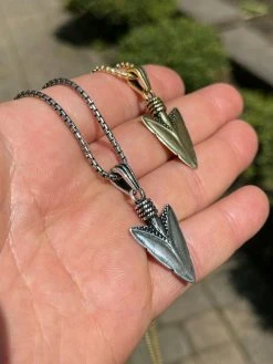 Men's Real 925 Silver / 14k Gold Finish Shark Tooth Spear Head Pendant Necklace 23 Men's Real 925 Silver / 14k Gold Finish Shark Tooth Spear Head Pendant Necklace -Harlem Bling Shop harlembling mens real 925 silver 14k gold finish shark tooth spear head pendant necklace 92465.1665670229