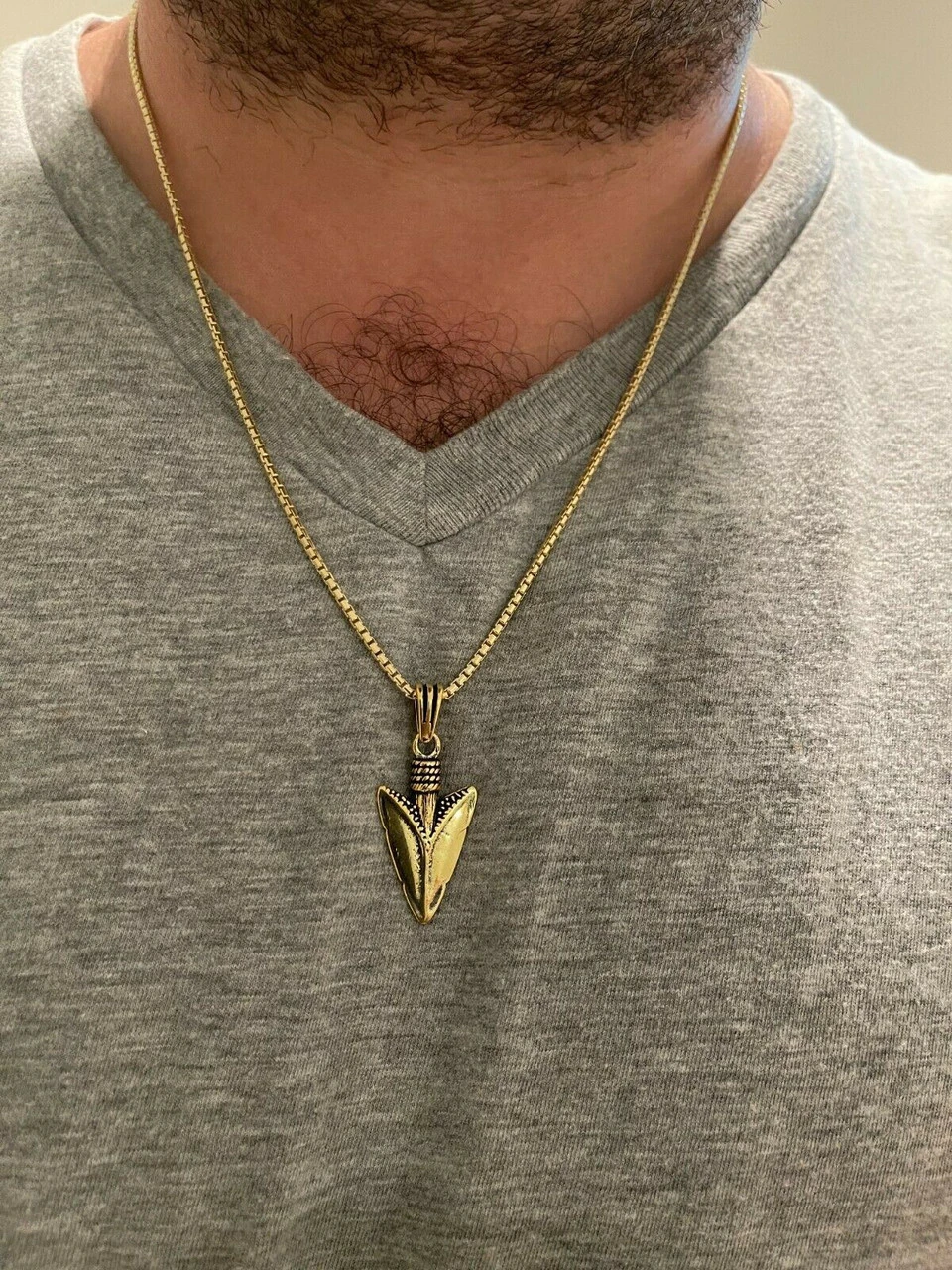 Men's Real 925 Silver / 14k Gold Finish Shark Tooth Spear Head Pendant Necklace 14 Men's Real 925 Silver / 14k Gold Finish Shark Tooth Spear Head Pendant Necklace - Image 12