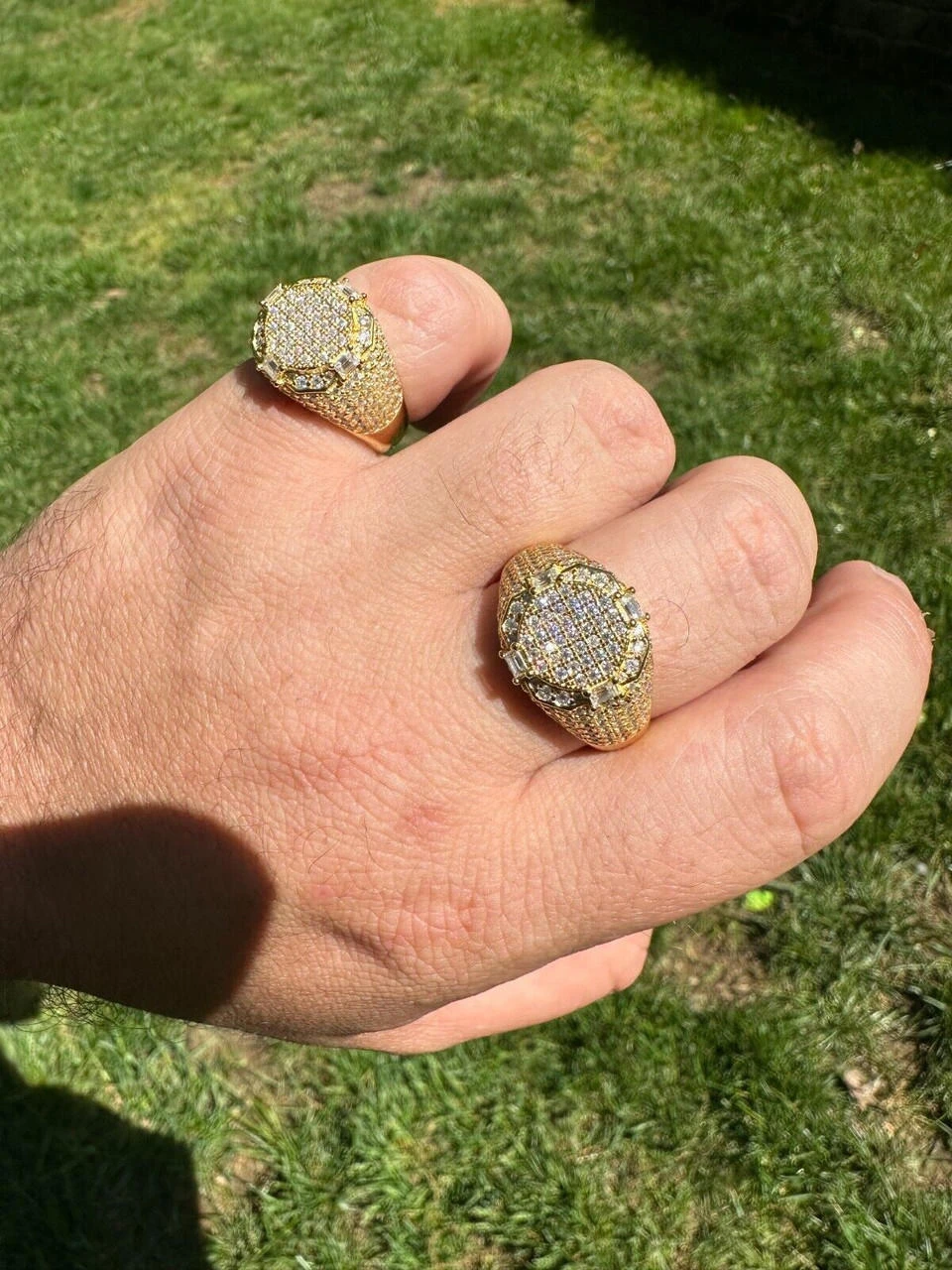 Men's Real 925 Silver 14k Gold Plated MOISSANITE Baguette Pinky RING Hip Hop Ice 4 Men's Real 925 Silver 14k Gold Plated MOISSANITE Baguette Pinky RING Hip Hop Ice - Image 2