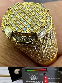 Men's Real 925 Silver 14k Gold Plated MOISSANITE Baguette Pinky RING Hip Hop Ice