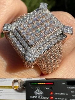 Men's Real 925 Silver 14k Rose Gold Plated MOISSANITE Large 3D Iced Hip Hop Ring