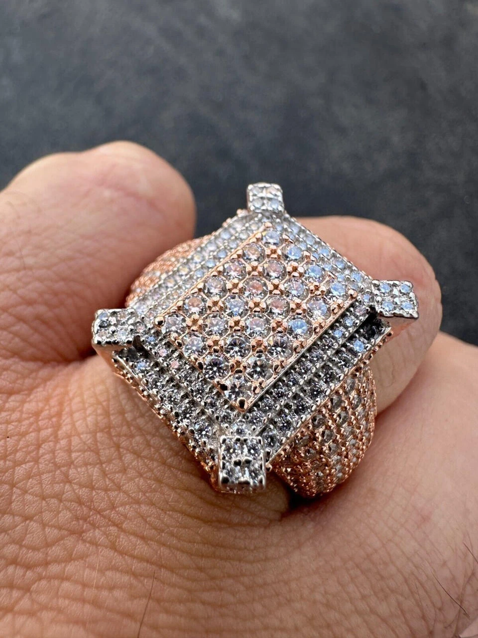 Men's Real 925 Silver 14k Rose Gold Plated MOISSANITE Large 3D Iced Hip Hop Ring 8 Men's Real 925 Silver 14k Rose Gold Plated MOISSANITE Large 3D Iced Hip Hop Ring - Image 6