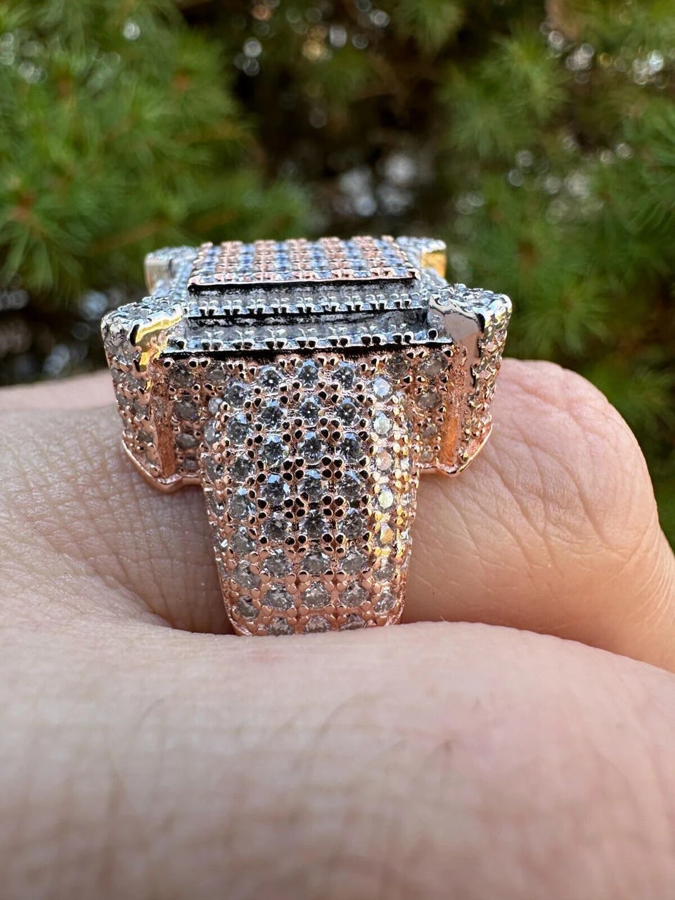 Men's Real 925 Silver 14k Rose Gold Plated MOISSANITE Large 3D Iced Hip Hop Ring 5 Men's Real 925 Silver 14k Rose Gold Plated MOISSANITE Large 3D Iced Hip Hop Ring - Image 3