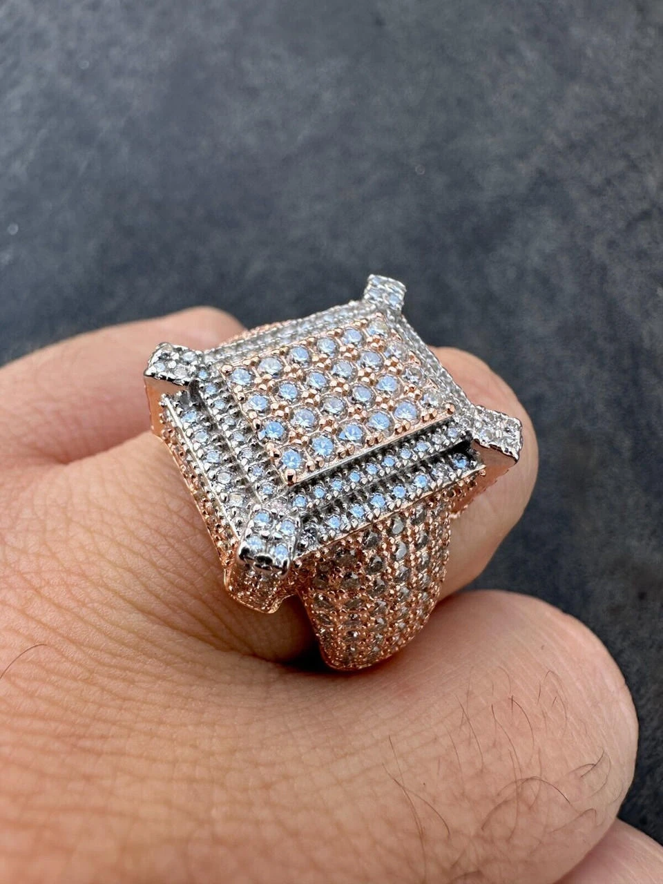 Men's Real 925 Silver 14k Rose Gold Plated MOISSANITE Large 3D Iced Hip Hop Ring 12 Men's Real 925 Silver 14k Rose Gold Plated MOISSANITE Large 3D Iced Hip Hop Ring - Image 10