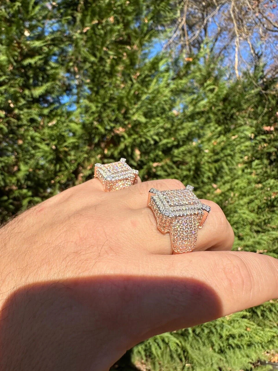 Men's Real 925 Silver 14k Rose Gold Plated MOISSANITE Large 3D Iced Hip Hop Ring 11 Men's Real 925 Silver 14k Rose Gold Plated MOISSANITE Large 3D Iced Hip Hop Ring - Image 9