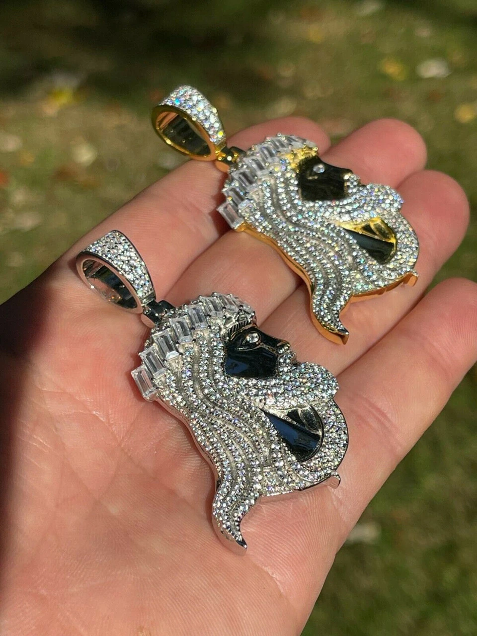 Men's Real 925 Silver / Gold Jesus Piece Iced Hip Hop Necklace Baguette Diamond 5 Men's Real 925 Silver / Gold Jesus Piece Iced Hip Hop Necklace Baguette Diamond - Image 3