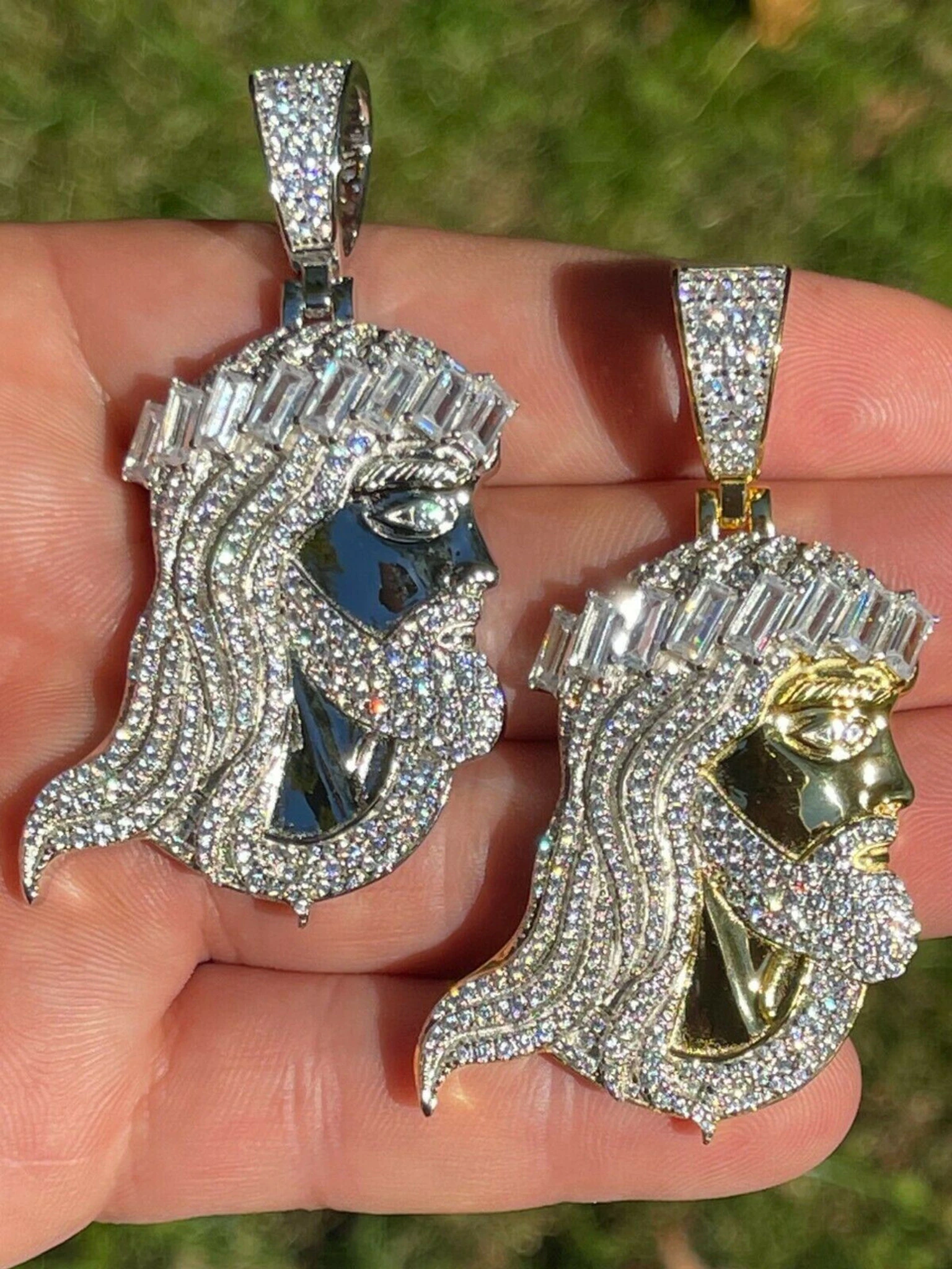 Men's Real 925 Silver / Gold Jesus Piece Iced Hip Hop Necklace Baguette Diamond 3 Men's Real 925 Silver / Gold Jesus Piece Iced Hip Hop Necklace Baguette Diamond