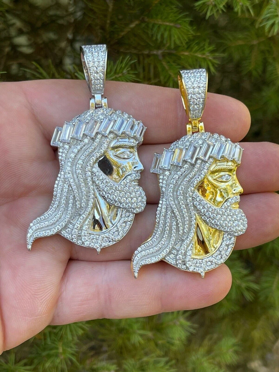 Men's Real 925 Silver / Gold Jesus Piece Iced Hip Hop Necklace Baguette Diamond 4 Men's Real 925 Silver / Gold Jesus Piece Iced Hip Hop Necklace Baguette Diamond - Image 2