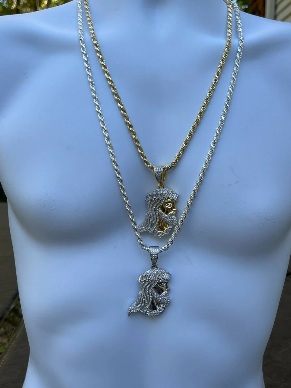 Men's Real 925 Silver / Gold Jesus Piece Iced Hip Hop Necklace Baguette Diamond 13 Men's Real 925 Silver / Gold Jesus Piece Iced Hip Hop Necklace Baguette Diamond - Image 11
