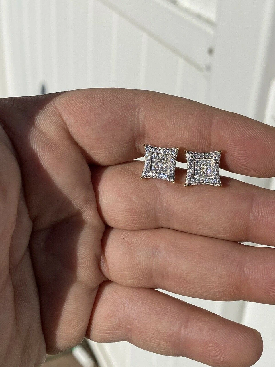 Men's Real 925 Sterling Silver & 14k Gold Iced Kite Moissanite Earrings Studs 4 Men's Real 925 Sterling Silver & 14k Gold Iced Kite Moissanite Earrings Studs - Image 3