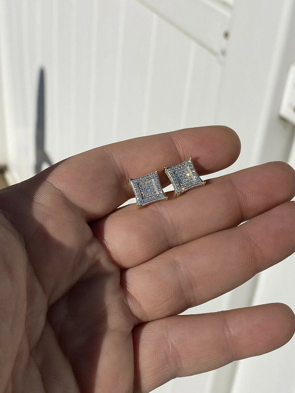 Men's Real 925 Sterling Silver & 14k Gold Iced Kite Moissanite Earrings Studs 5 Men's Real 925 Sterling Silver & 14k Gold Iced Kite Moissanite Earrings Studs - Image 4