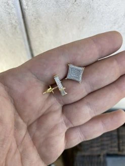 Men's Real 925 Sterling Silver & 14k Gold Iced Kite Moissanite Earrings Studs 15 Men's Real 925 Sterling Silver & 14k Gold Iced Kite Moissanite Earrings Studs -Harlem Bling Shop harlembling mens real 925 sterling silver and 14k gold iced kite moissanite earrings studs 49607.1664377477