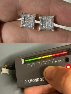 Men's Real 925 Sterling Silver & 14k Gold Iced Kite Moissanite Earrings Studs