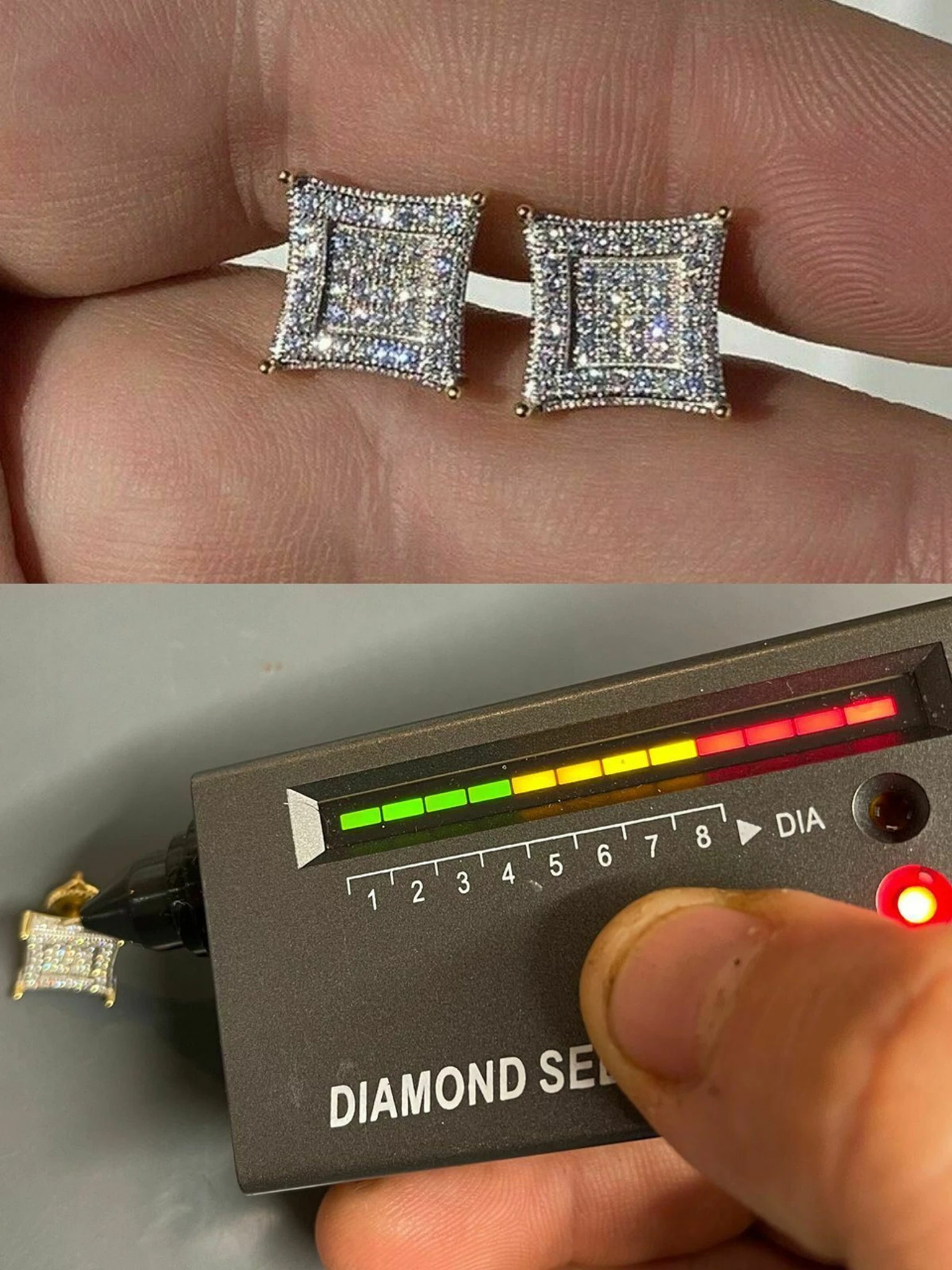 Men's Real 925 Sterling Silver & 14k Gold Iced Kite Moissanite Earrings Studs 2 Men's Real 925 Sterling Silver & 14k Gold Iced Kite Moissanite Earrings Studs