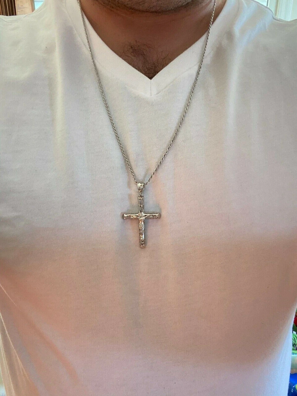 Men's Real 925 Sterling Silver Cross Pendant Necklace 2" Jesus On Crucifix Piece 6 Men's Real 925 Sterling Silver Cross Pendant Necklace 2" Jesus On Crucifix Piece - Image 4