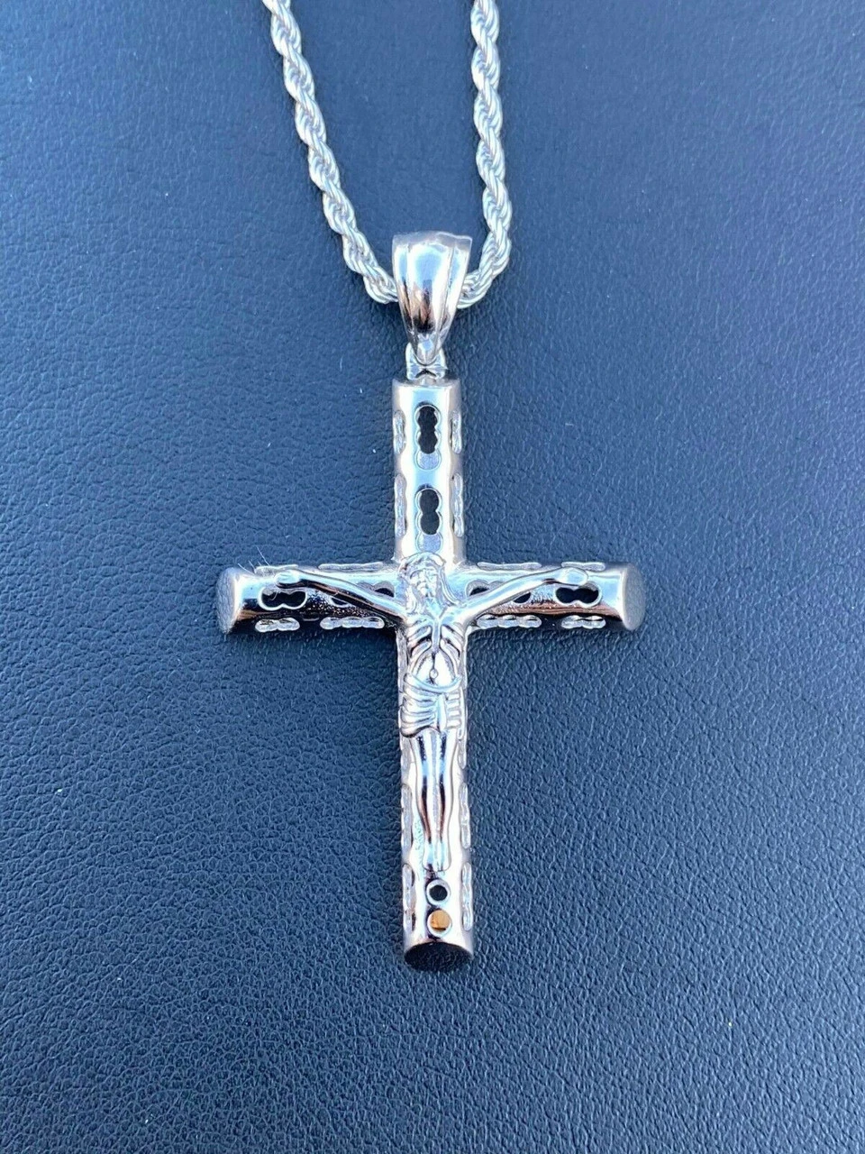 Men's Real 925 Sterling Silver Cross Pendant Necklace 2" Jesus On Crucifix Piece 7 Men's Real 925 Sterling Silver Cross Pendant Necklace 2" Jesus On Crucifix Piece - Image 5