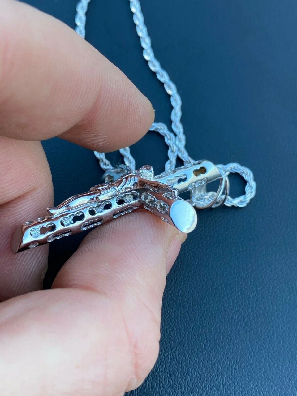 Men's Real 925 Sterling Silver Cross Pendant Necklace 2" Jesus On Crucifix Piece 13 Men's Real 925 Sterling Silver Cross Pendant Necklace 2" Jesus On Crucifix Piece - Image 11