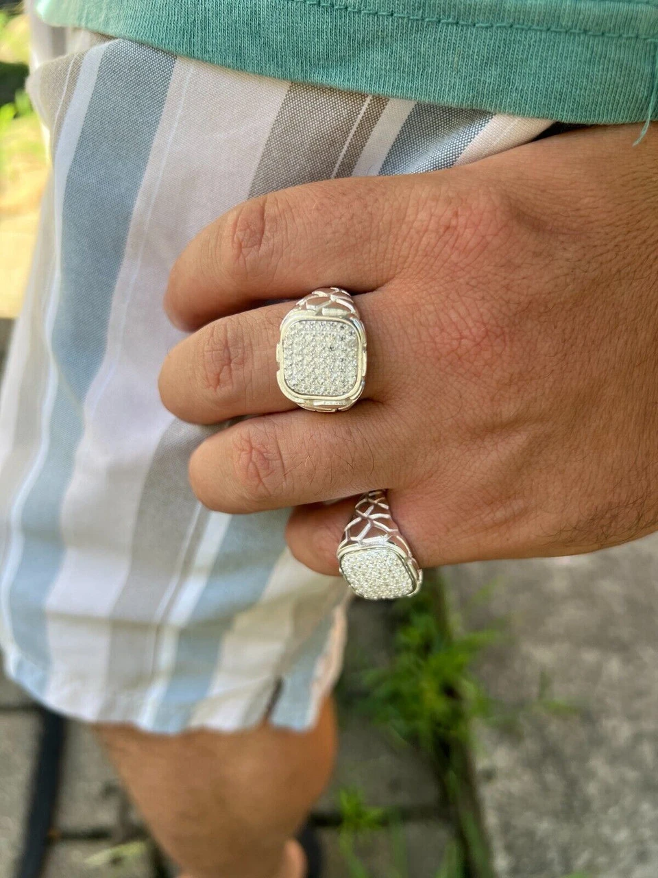 Mens Real 925 Sterling Silver Iced CZ Nugget Ring Hip Hop Size 7 8 9 10 11 12 13 11 Mens Real 925 Sterling Silver Iced CZ Nugget Ring Hip Hop Size 7 8 9 10 11 12 13 - Image 9