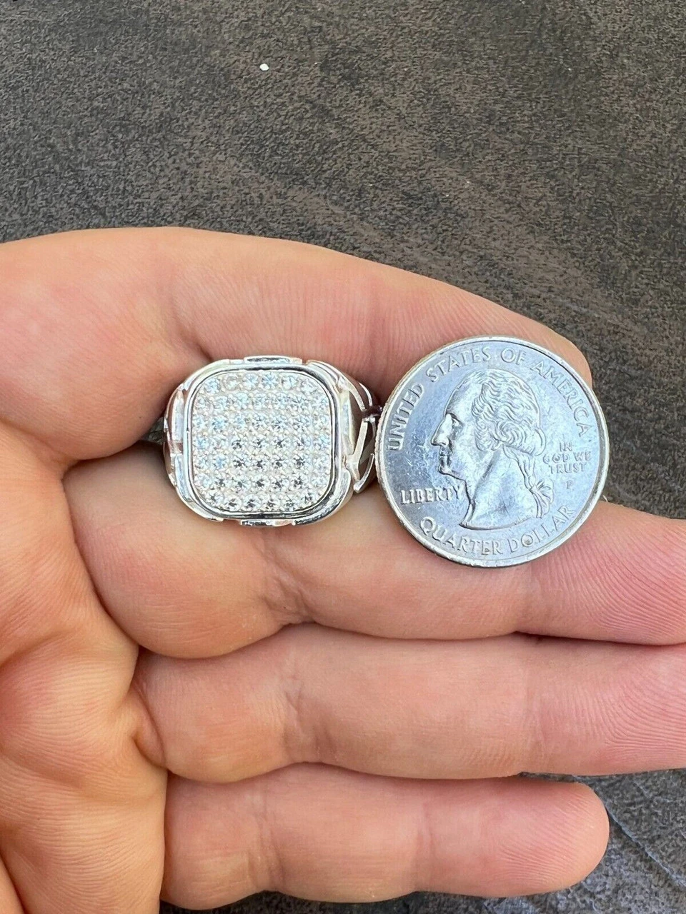 Mens Real 925 Sterling Silver Iced CZ Nugget Ring Hip Hop Size 7 8 9 10 11 12 13 10 Mens Real 925 Sterling Silver Iced CZ Nugget Ring Hip Hop Size 7 8 9 10 11 12 13 - Image 8