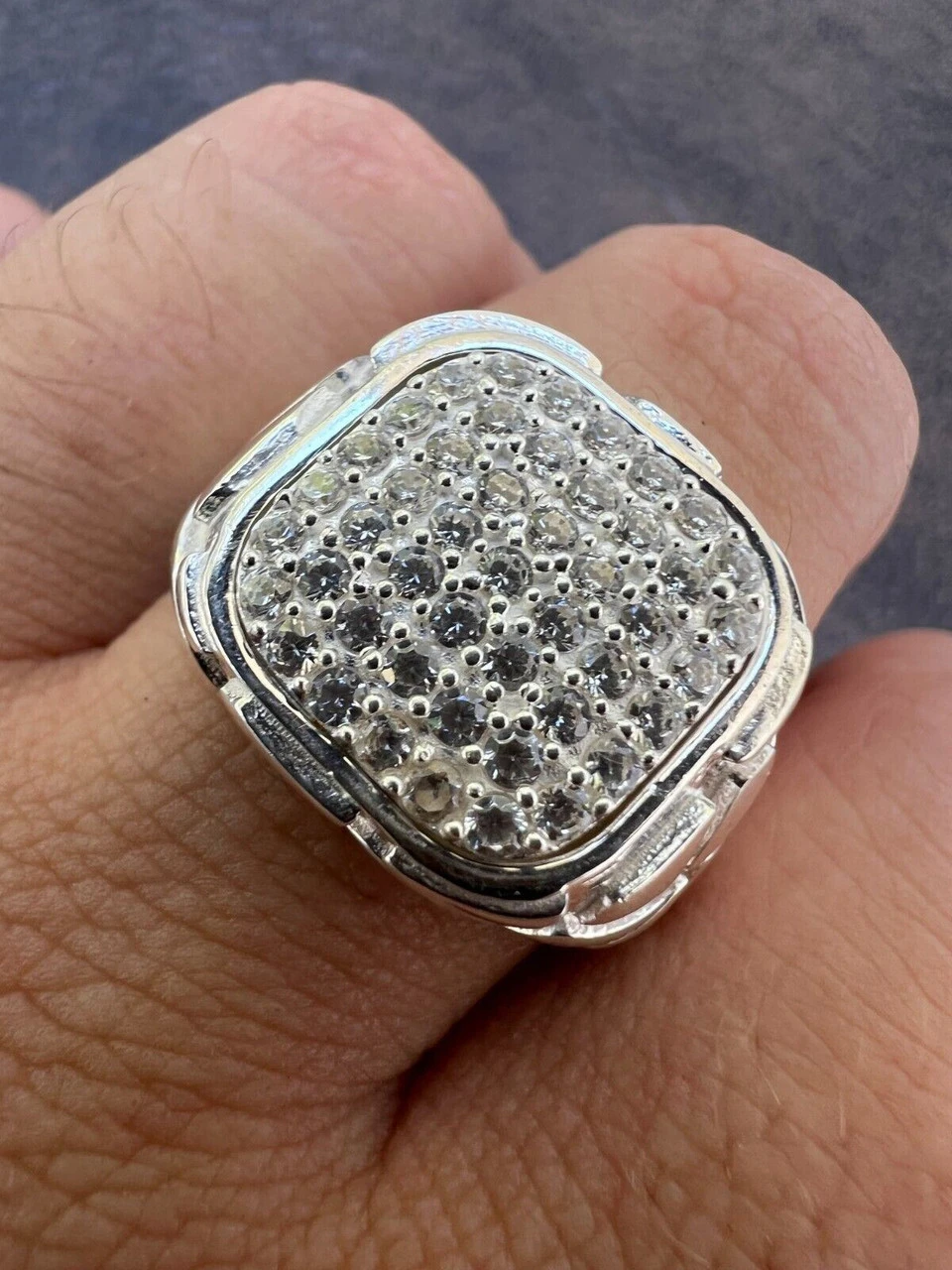 Mens Real 925 Sterling Silver Iced CZ Nugget Ring Hip Hop Size 7 8 9 10 11 12 13 7 Mens Real 925 Sterling Silver Iced CZ Nugget Ring Hip Hop Size 7 8 9 10 11 12 13 - Image 5