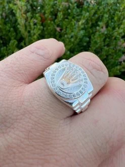 Mens Real 925 Sterling Silver Iced Out Rolex Crown Watch Ring -Harlem Bling Shop harlembling mens real 925 sterling silver iced out rolex crown watch ring 14426.1672764896
