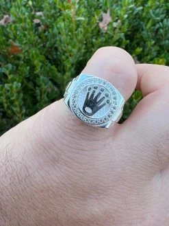 Mens Real 925 Sterling Silver Iced Out Rolex Crown Watch Ring -Harlem Bling Shop harlembling mens real 925 sterling silver iced out rolex crown watch ring 22186.1672764939