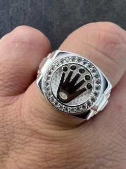 Mens Real 925 Sterling Silver Iced Out Rolex Crown Watch Ring -Harlem Bling Shop harlembling mens real 925 sterling silver iced out rolex crown watch ring 26792.1672764943