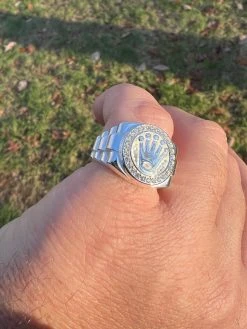 Mens Real 925 Sterling Silver Iced Out Rolex Crown Watch Ring -Harlem Bling Shop harlembling mens real 925 sterling silver iced out rolex crown watch ring 46284.1672764915