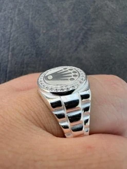 Mens Real 925 Sterling Silver Iced Out Rolex Crown Watch Ring -Harlem Bling Shop harlembling mens real 925 sterling silver iced out rolex crown watch ring 55450.1672764904