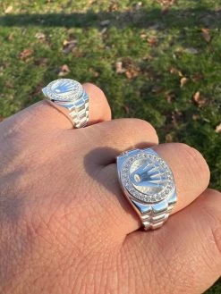 Mens Real 925 Sterling Silver Iced Out Rolex Crown Watch Ring -Harlem Bling Shop harlembling mens real 925 sterling silver iced out rolex crown watch ring 76291.1672764899