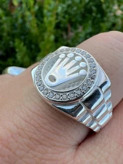 Mens Real 925 Sterling Silver Iced Out Rolex Crown Watch Ring -Harlem Bling Shop harlembling mens real 925 sterling silver iced out rolex crown watch ring 95578.1672764905