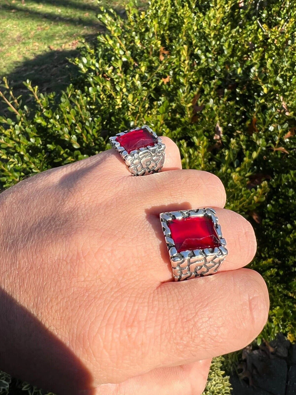 Mens Real 925 Sterling Silver Iced Simulated Big Red Ruby Nugget Hip Hop Ring 22 Mens Real 925 Sterling Silver Iced Simulated Big Red Ruby Nugget Hip Hop Ring - Image 20