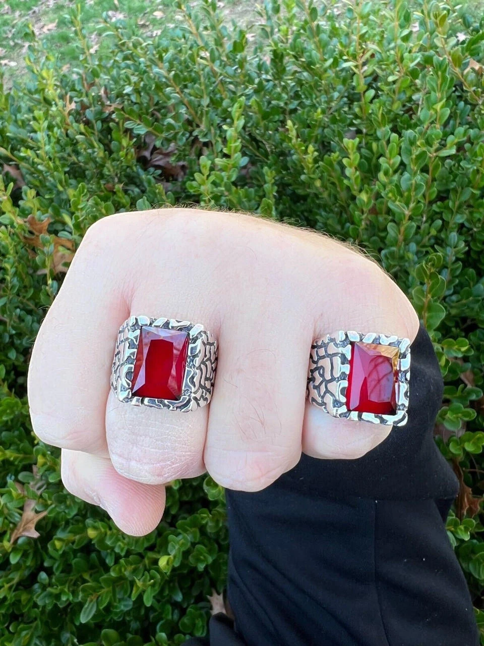 Mens Real 925 Sterling Silver Iced Simulated Big Red Ruby Nugget Hip Hop Ring 7 Mens Real 925 Sterling Silver Iced Simulated Big Red Ruby Nugget Hip Hop Ring - Image 5