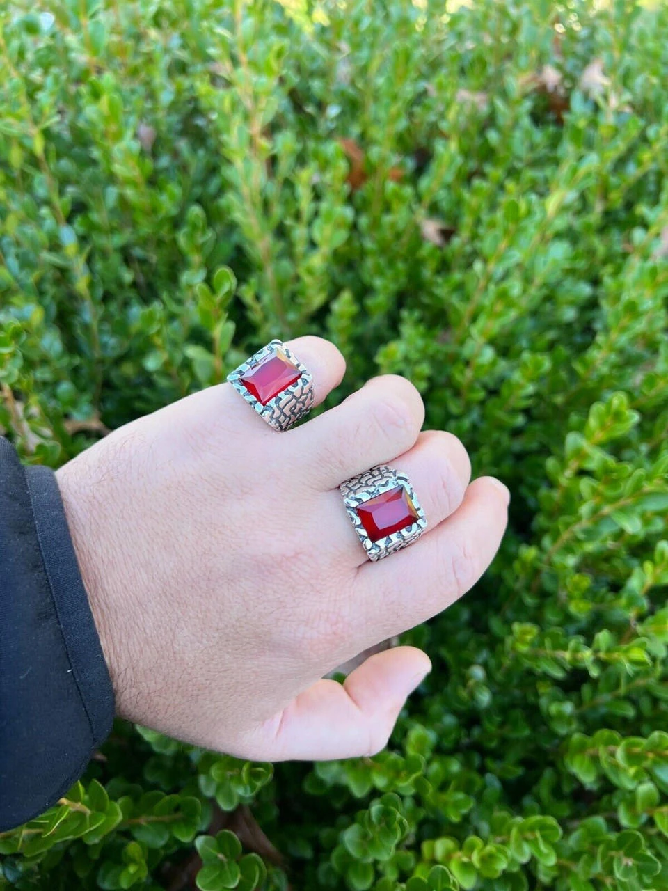 Mens Real 925 Sterling Silver Iced Simulated Big Red Ruby Nugget Hip Hop Ring 11 Mens Real 925 Sterling Silver Iced Simulated Big Red Ruby Nugget Hip Hop Ring - Image 9