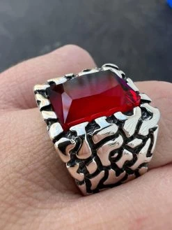 Mens Real 925 Sterling Silver Iced Simulated Big Red Ruby Nugget Hip Hop Ring 24 Mens Real 925 Sterling Silver Iced Simulated Big Red Ruby Nugget Hip Hop Ring -Harlem Bling Shop harlembling mens real 925 sterling silver iced simulated big red ruby nugget hip hop ring 75747.1672851616