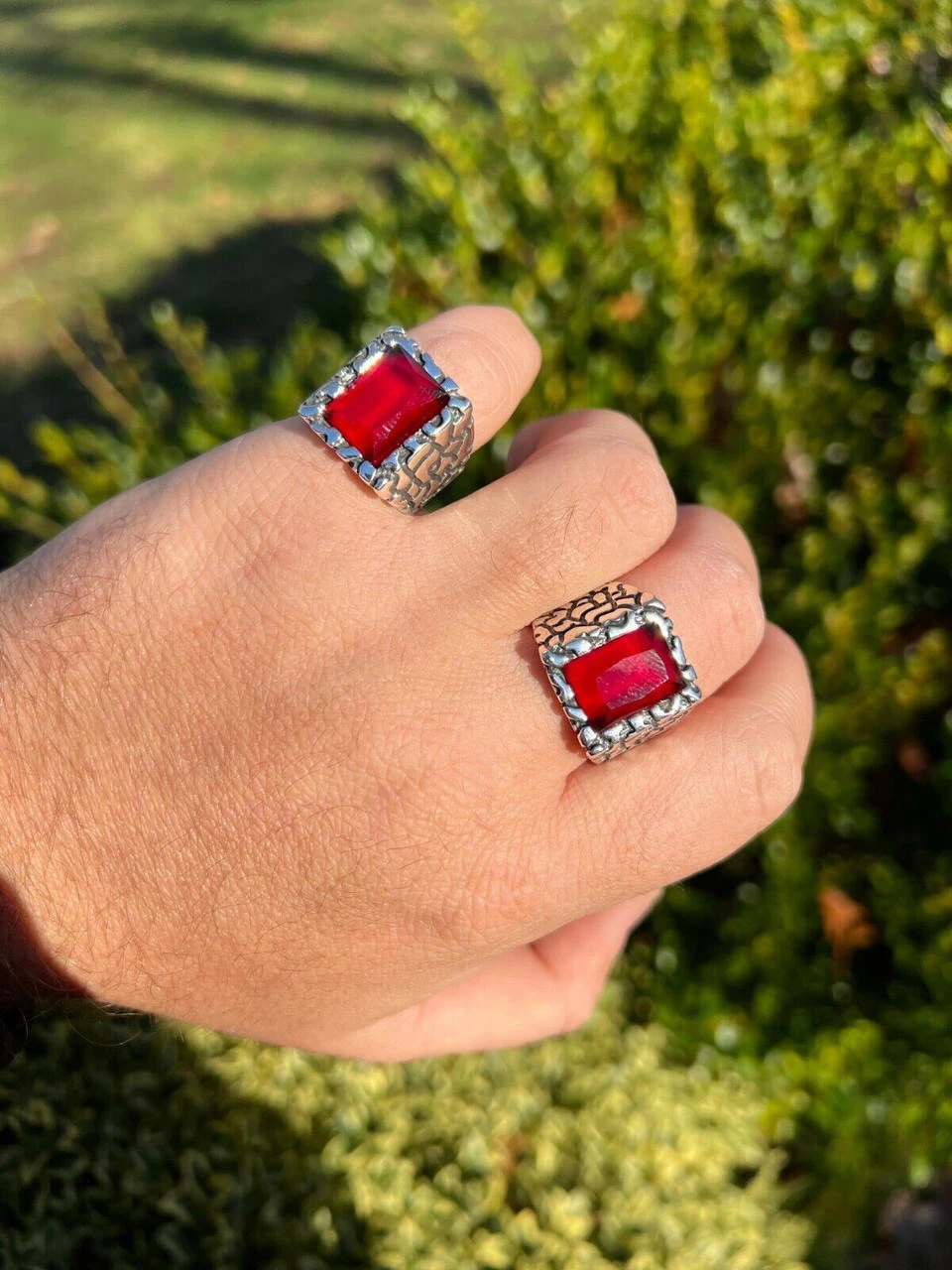 Mens Real 925 Sterling Silver Iced Simulated Big Red Ruby Nugget Hip Hop Ring 17 Mens Real 925 Sterling Silver Iced Simulated Big Red Ruby Nugget Hip Hop Ring - Image 15