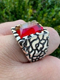 Mens Real 925 Sterling Silver Iced Simulated Big Red Ruby Nugget Hip Hop Ring 39 Mens Real 925 Sterling Silver Iced Simulated Big Red Ruby Nugget Hip Hop Ring -Harlem Bling Shop harlembling mens real 925 sterling silver iced simulated big red ruby nugget hip hop ring 94158.1672851595