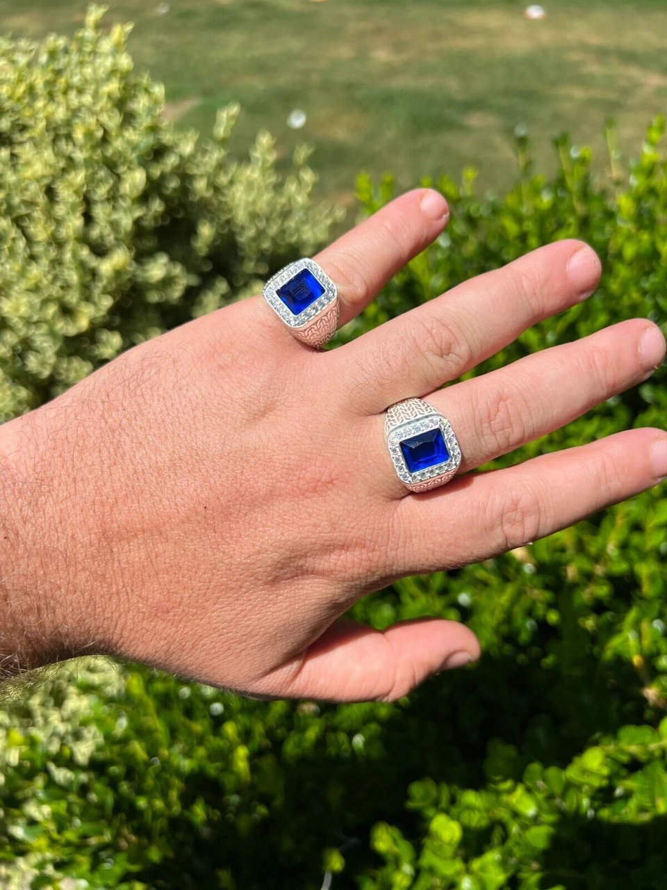 Men's Real 925 Sterling Silver Iced Simulated Blue Sapphire & CZ Hip Hop Ring 7 Men's Real 925 Sterling Silver Iced Simulated Blue Sapphire & CZ Hip Hop Ring - Image 5