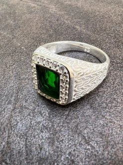Men's Real 925 Sterling Silver Iced Simulated Green Emerald & CZ Hip Hop Ring -Harlem Bling Shop harlembling mens real 925 sterling silver iced simulated green emerald and cz hip hop ring 36886.1664301260