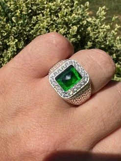 Men's Real 925 Sterling Silver Iced Simulated Green Emerald & CZ Hip Hop Ring -Harlem Bling Shop harlembling mens real 925 sterling silver iced simulated green emerald and cz hip hop ring 41359.1664301100