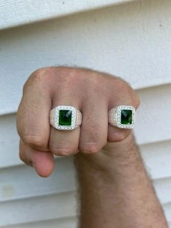 Men's Real 925 Sterling Silver Iced Simulated Green Emerald & CZ Hip Hop Ring -Harlem Bling Shop harlembling mens real 925 sterling silver iced simulated green emerald and cz hip hop ring 61411.1664299796