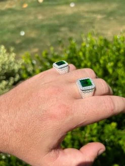 Men's Real 925 Sterling Silver Iced Simulated Green Emerald & CZ Hip Hop Ring -Harlem Bling Shop harlembling mens real 925 sterling silver iced simulated green emerald and cz hip hop ring 80742.1664300035