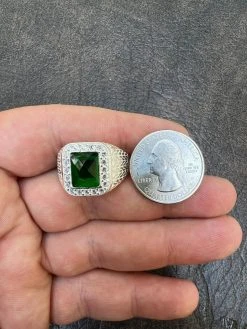 Men's Real 925 Sterling Silver Iced Simulated Green Emerald & CZ Hip Hop Ring -Harlem Bling Shop harlembling mens real 925 sterling silver iced simulated green emerald and cz hip hop ring 82384.1664302329