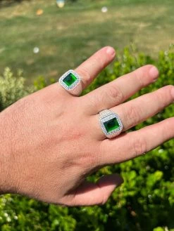 Men's Real 925 Sterling Silver Iced Simulated Green Emerald & CZ Hip Hop Ring -Harlem Bling Shop harlembling mens real 925 sterling silver iced simulated green emerald and cz hip hop ring 94829.1664302129