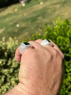 Men's Real 925 Sterling Silver Iced Simulated Green Emerald & CZ Hip Hop Ring -Harlem Bling Shop harlembling mens real 925 sterling silver iced simulated green emerald and cz hip hop ring 95186.1664301186
