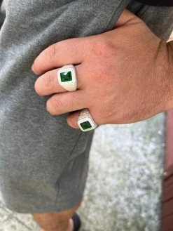 Men's Real 925 Sterling Silver Iced Simulated Green Emerald & CZ Hip Hop Ring -Harlem Bling Shop harlembling mens real 925 sterling silver iced simulated green emerald and cz hip hop ring 95861.1664301390