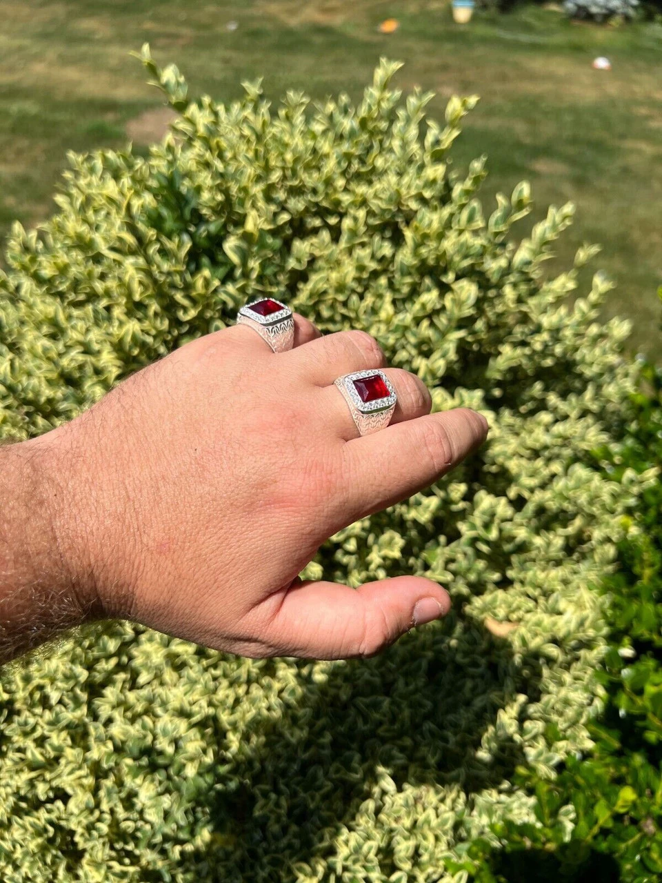 Mens Real 925 Sterling Silver Iced Simulated Red Ruby & CZ Hip Hop Ring Sz 6-13 10 Mens Real 925 Sterling Silver Iced Simulated Red Ruby & CZ Hip Hop Ring Sz 6-13 - Image 8